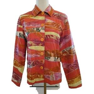 Coldwater Creek 100% Cotton Blazer Jacket Festive Boho XS Career Office